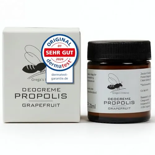 Propolis Deocreme Grapefruit von Grega’s Imkerei | 30 g – Natürlich wirksames Deo ohne Aluminium – Hergstellt in Deutschland – Deodorant mit Propolis, Sheabutter & Mandelöl (30 ml (1er Pack))