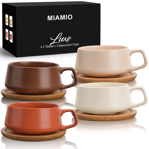 MiaMio Cappuccinotasse Set 4 x 320 ml - Cappuccinotassen Set in elegantem Beige Pastell, ideal für stilvolle Kaffeepausen und gemütliche Momente.