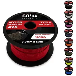 GO!elements Paracord 425 - 3mm Abspannleine, Paracord 425 aus reißfester Nylonschnur rot 50m