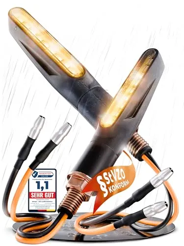 Binego® 4x LED Blinker Motorrad E Geprüft mit Lauflicht | StVZO konform 2er Set - Blinkerleuchten mit ECE E24 Zertifizierung für optimale Sichtbarkeit im Straßenverkehr. Modernes Design und einfache Montage für alle Motorräder, Roller und Quads.