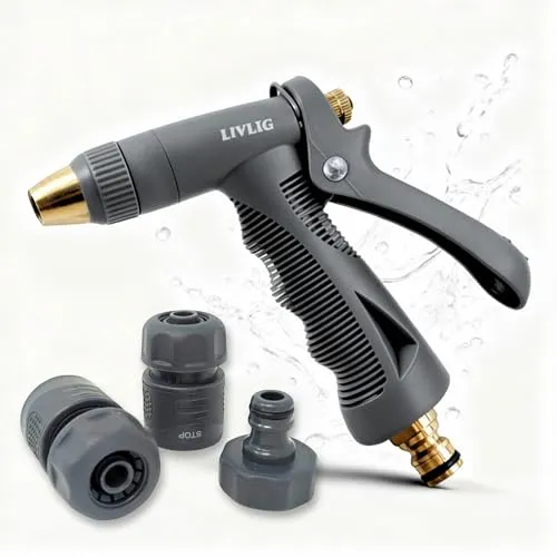 LIVLIG Premium Gartenspritze im Komplettset, Robuste Reinigungsspritze zum Reinigen und Bewässern, Gartenbrause und Schlauchanschluss 1/2 Zoll, Einhandbedienung und Dauerarretierung, Anthrazit