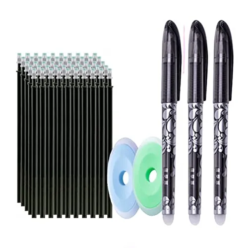 MROOFUL 55 Stück/Lot Magic radierbare Stifte Nachfüllstift Stab Bär Katze radierbar Gel Stift Set Waschbarer Griff 0,5 mm löschbare Tinte Stift Schreibwaren (schwarz)