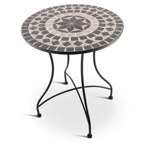 MACO Möbel Raburg Mosaiktisch 60 cm Ø, runder Gartentisch mit einzigartigem Mosaikdesign - Beistelltisch mit handgefertigtem Mosaikmuster in Anthrazit-Grau-Beige, ideal für Balkon und Terrasse, sorgt für mediterranes Flair und ein gemütliches Ambiente.