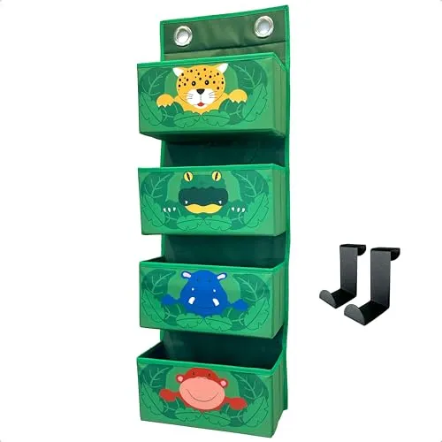 WIESEN.design Hängeaufbewahrung DSCHUNGEL - Aufbewahrungsboxen für Kinderzimmer, ideal für Kuscheltiere und Spielzeug mit 4 robusten Taschen und feucht abwischbarem Material – perfekt organisiert und stylisch!