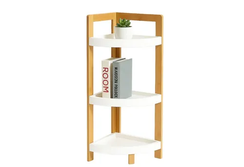 Relaxdays Eckregal Bambus - Platzsparendes Standregal mit 3 Ablagen - Standregal für Bad & Küche, optimaler Raumausnutzer für Ecken, robust aus Bambus mit dekorativer Maserung, ideal für Kosmetik und Küchenutensilien.