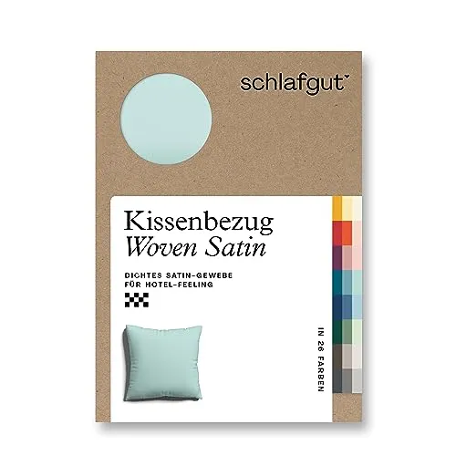schlafgut Woven Satin Kissenbezug 40x40 cm Petrol Light Uni in Premium Hotelqualität, Kopfkissenbezug einzeln mit 100% weicher Baumwolle