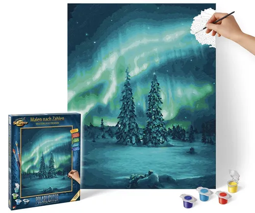 Schipper 609130813 Malen nach Zahlen - Polarlichter - Schreibutensilien, inkl. Pinsel und 24 Acrylfarben für ein beeindruckendes Kunstwerk auf 40 x 50 cm Leinwand - perfekt für Hobbymaler und Anfänger!