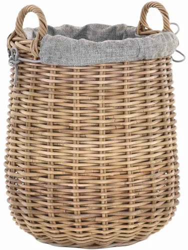 Wäschekorb Tragekorb Deko aus Rattan mit Griffen und Inlett (Grau Natur, Klein) - Moderner Wäschekorb aus geflochtenem Rattan mit praktischen Griffen und einem stilvollen Inlett. Ideal für die Aufbewahrung und einen eleganten Look in jedem Raum. Maße: Ø 40 cm, Höhe: 50 cm.