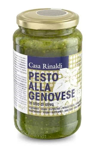 Casa Rinaldi - Pesto Sauce mit Basilikum in Olivenöl, Intensiver Geschmack von Basilikum, Ideal Zum Anmachen von Nudelgerichten und Kartoffelklößchen, 500g Glas