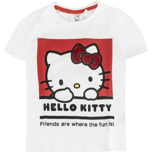 CERDÁ LIFE'S LITTLE MOMENTS Unisex Kinder Hello Kitty Mädchen – Single Jersey, Süßes Motiv, Bequeme Passform & Hohe Qualität Arbeits-T-Shirt, Weiß, 6 Jahre EU