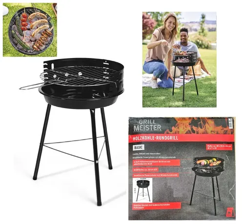 GRILLMEISTER Rundgrill Standgrill Grill Holzkohlegrill Camping Ø 33 cm
