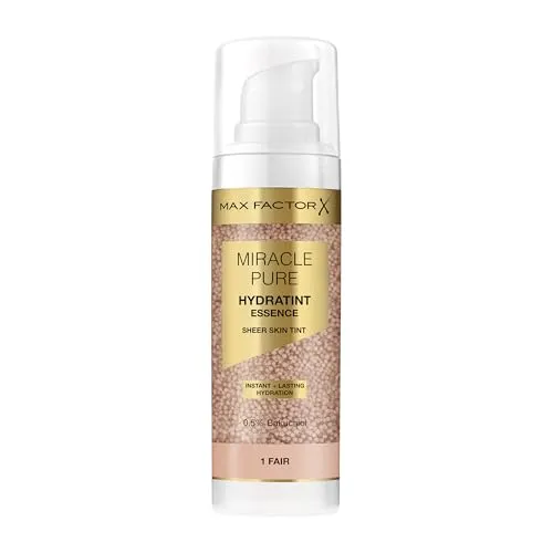 Max Factor Miracle Pure Hydratint Essence, feuchtigkeitsspendendes Make-up mit leichter Deckkraft, 71% wasserbasiert, mit Mikro-Kapsel Pigmenten, 30 ml, Fb. 1 Fair
