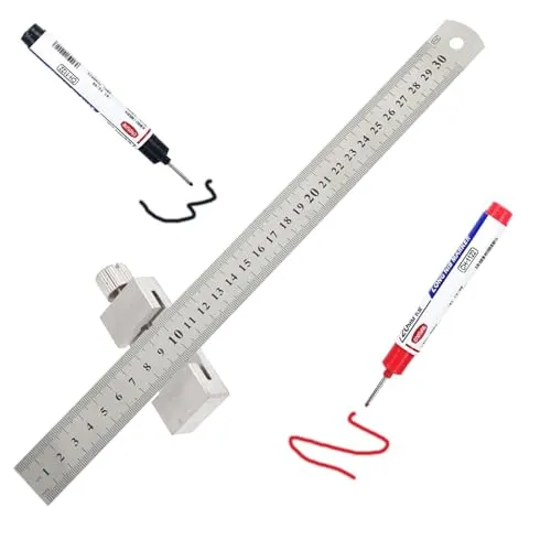 Messing stahl lineal Mit Metallanschlag,Metalllineal,Linealanschlag Streichmass,Anreißlineal Edelstahl,linealanschlag Anreisswerkzeug,Kombinationswinkel Zimmermannswinkel (Edelstahl)