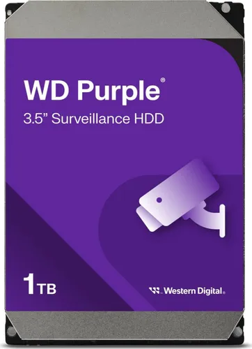 WD Purple Surveillance Hard Drive 1 TB - Ideal für Überwachungssysteme - Festplatte mit 1 TB, speziell für Videoüberwachung optimiert, bietet hohe Zuverlässigkeit und 24/7-Betrieb.