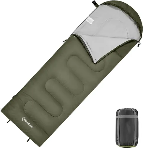 KingCamp Schlafsack Deckenschlafsack Camping Outdoor 3-4 Jahreszeiten für Erwachsene Kinder Ultraleicht Warm Waschbar beim Reisen und Abenteuern, (Olive R Zip, 220×75cm)