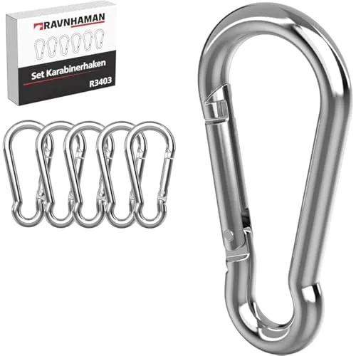 RAVN HAMAN 6er Set Karabiner-Haken 8 x 80 mm in silber von RAVN HAMAN