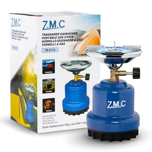 Z.M.C Campingkocher 1100 W, Gaskocher für Camping 13x20 cm, Kohlenanzünder, Mini Camping Gas Kocher mit 190g Gaskartuschen kompatibel