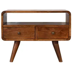 Artisan Furniture Medienanlage aus Massivholz, Braun, 60x45x30 cm - Handgefertigte Medienanlage aus 100% Mangoholz in eleganter Kastanienoptik. Mit 2 Schubladen und offenem Stauraum, ideal für Wohnzimmer und stilvolle Präsentation von Medien.