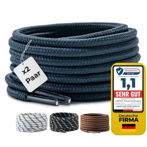 LaceHype 2 Paar - Premium Runde Schnürsenkel [ Ø4,5 mm ] Polyester für Arbeitsschuhe, Stiefel, Outdoorschuhe und Sportschuhe reißfeste Schuhbänder (Dunkelblau, 130cm)