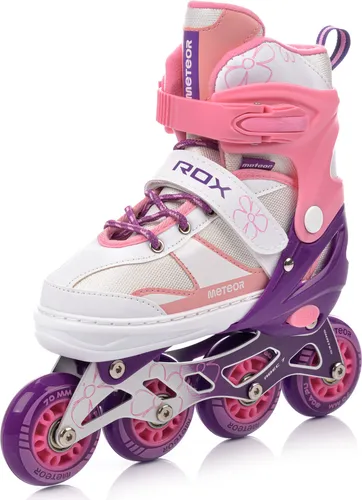 meteor ROX Inlineskates Kinder L 38-41 rosa - Inline Skates mit anpassbarem Design für maximale Sicherheit und Komfort. Der spezielle 3-in-1-Verschluss sorgt für einen festen Halt, während die Aluminiumkufen ein sanftes Fahrerlebnis ermöglichen.