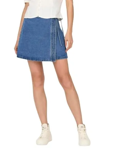 ONLY Jeansrock VILLA - Wickel-Design in Blau (XS) - Röcke mit trendigem Wickel-Design, aus 100% Baumwolle für hohen Tragekomfort und lässigen Look, ideal für lässige Outfits.