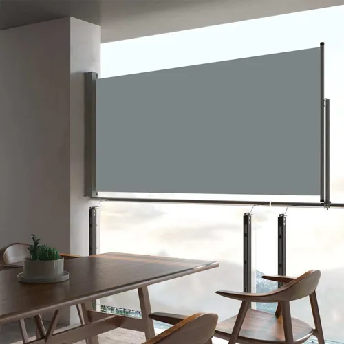 The Living Store Ausziehbare Seitenmarkise 80×300 cm Grau – Sichtschutz für Balkon und Terrasse