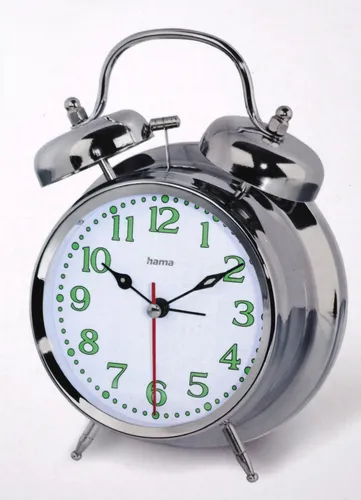 Wecker Glockenwecker analog mit Licht fluoreszierend silber Hama 186326 (B)