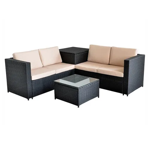 Mucola Gartenlounge-Set Polyrattan Sitzgruppe mit Auflagenbox - Garten-Lounge-Set 2-tlg. mit edler Sicherheitsglasplatte und bequemen, wasserabweisenden Kissen. Ideal für Garten, Balkon oder Terrasse – pflegeleicht und stilvoll!