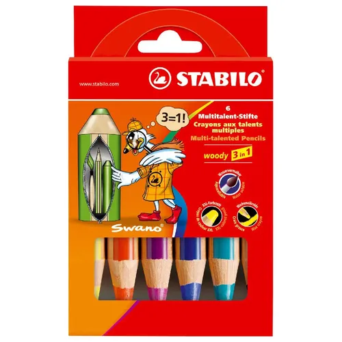 STABILO woody 3 in 1 Buntstifte farbsortiert - 6 St. - Schreibutensilien für kreative Köpfe - 6 STABILO woody 3 in 1 Buntstifte mit bruchsicherer Mine, ideal für kleine Hände und unendliche Gestaltungsmöglichkeiten.