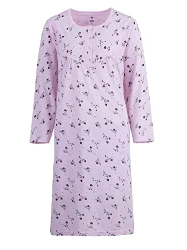 Zeitlos Nachthemd Damen Langarm Rose Schlafshirt M-6XL Übergröße Knöpfe, Farbe:rosa, Größe:XXL