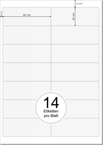 PRINTATION Papier-Etiketten (B99,1xH38,1mm) 100xA4 à 14 Eti. 1367786-GP