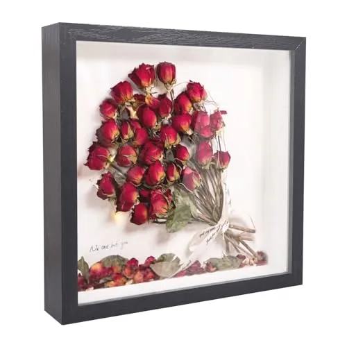 Tiefer Rahmen 3D-Bilderrahmen 20 x 20 cm für Fotos, Hochzeitsstrauß und DIY-Dekorationen (Schwarz)