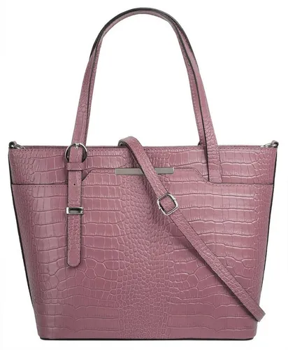 Cluty Handtasche Damen 021364 alt-rosa - Elegante Handtasche aus 100% Rindleder in Kroko-Optik, mit praktischen Fächern für optimale Organisation und einem stufenlos verstellbaren Schultergurt. Perfekt für stilbewusste Damen!