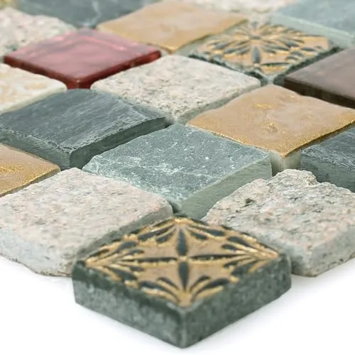 Glas Naturstein Retro Mix Mosaikfliesen Sulluna Gold Grau Wand Küche Bad