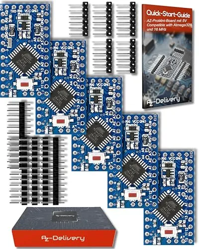 AZDelivery 5 x AZ-ProMini-Board 5V ATmega328 16MHz - Mainboards mit 100% Pinout-Kompatibilität zum Original, ideal für mobile Anwendungen und Kleinserien. Inklusive E-Book für eine schnelle Projektumsetzung!