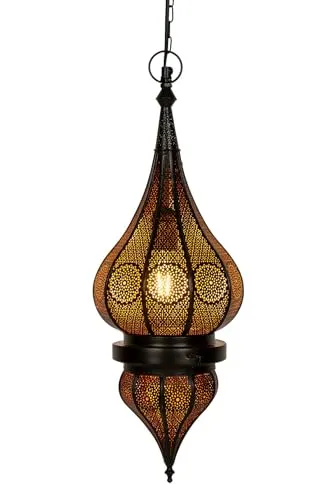 Orientalische Deko Lampe Fayna Schwarz 55cm - Hängeleuchte - Elegante Hängeleuchte Fayna in Schwarz und Kupfer, ideal für stilvolle Akzente in Ihrem Zuhause. Perfekt für traditionelle und moderne Einrichtungsstile. Verstellbare Höhe und E27 Fassung für individuelle Lichtgestaltung.
