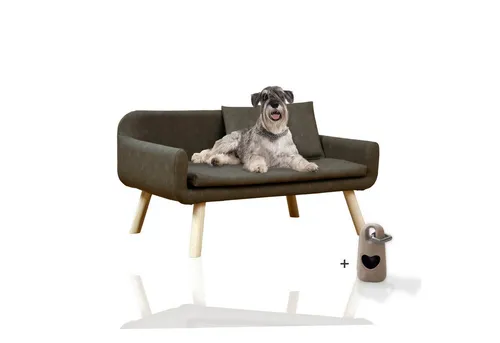 Rohrschneider Tiersofa XL für Hunde - Abwaschbar in Braun/Grau - Tierbetten - Komfortables Hundesofa aus abwaschbarem Kunstleder, ideal für große und mittelgroße Hunde, mit stabilen Holzfüßen für einfachen Einstieg.