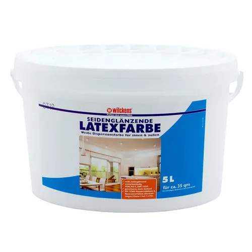 Wilckens Seidenglänzende Latexfarbe 5L - Hochwertige Dispersionsfarbe - Innen- & Außenfarbe mit 30-35 m² Abdeckung, licht- und scheuerbeständig, ideal für alle Zimmer. Wetterbeständig und einfach zu verarbeiten.