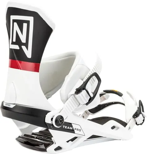 Nitro Kunststoff Team Pro '24 Snowboardbindung, White, L - Hochwertige Snowboardbindung mit Stealth Air Base Frame für optimale Kraftübertragung und Air Dampening zur Schlagabsorption. Ideal für sportliche Fahrer, die Langlebigkeit und Komfort schätzen.