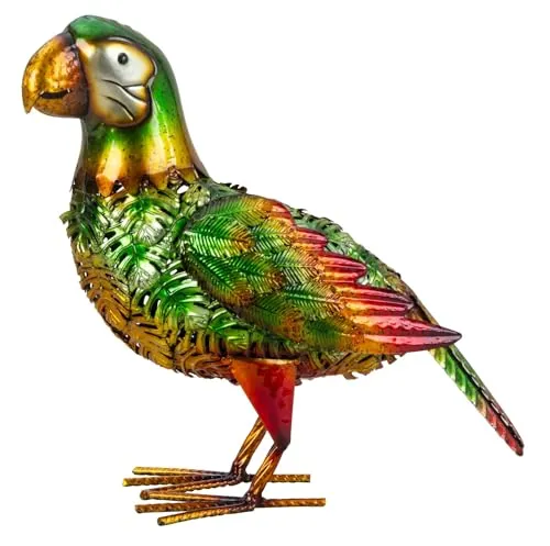 Geschenkestadl Tierfigur Glänzender Metall Papagei 31cm - Dekofiguren - Wunderschöne, lebensechte Metall Papagei Figur, die das Ambiente von Haus und Garten mit ihrer Farbenpracht und Mystik bereichert.