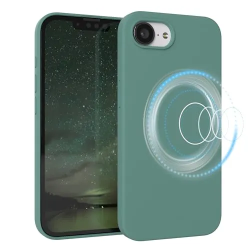 EAZY CASE Magnetische Silikon Hülle für iPhone 16e - MagSafe-kompatibel, Premium-Liquid-Silikon, Stoßfest, Kameraschutz, Mikrofaser-Innenfutter, Slim Cover Handyhülle Bumper - Nacht Grün