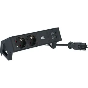 Bachmann Tischsteckdose Desk 2, mit 0,2m Kabel, 2x Schutzkontakt, 1x USB-A, 1x USB-C, in schwarz