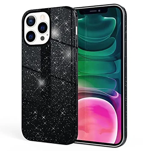NALIA Glitzerhülle für iPhone 13 Pro - Funkelnder Glitzer-Look & Grip - SHINEPOP (Silikon Case) - Marke aus Berlin, Farbe:Schwarz
