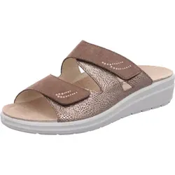 Rohde Damen Pantolette Leder Glitzer Druck Strass Wechselfußbett Rivella 5729, Größe:37 EU, Farbe:Braun - Stylische Pantolette aus hochwertigem Leder mit Glitzer und Strass, ideal für warme Sommertage. Das herausnehmbare Wechselfußbett sorgt für individuellen Komfort und die rutschfeste PU-Sohle garantiert Flexibilität.