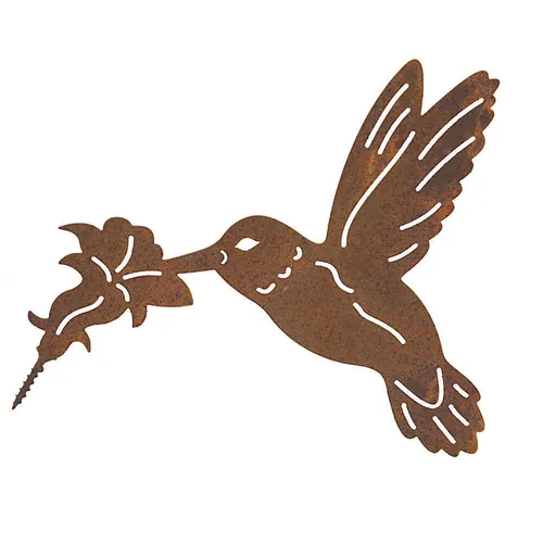Gartendeko Kolibri mit Dorn Schraube Vogel Baumtier Metall mit Edelrost 17cm