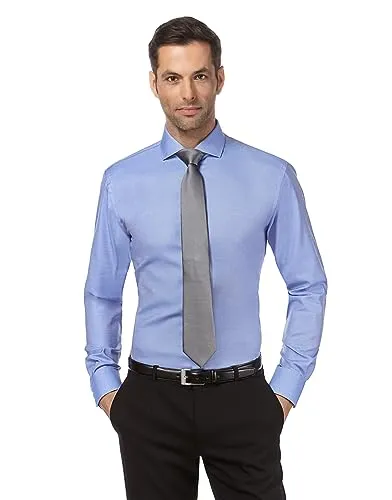 Vincenzo Boretti Herren Hemd Haifisch-Kragen bügelfrei 100% Baumwolle Slim-fit blau - Herrenhemden, bügelfrei und aus 100% atmungsaktiver Baumwolle, ideal für Business und Freizeit - pflegeleicht und knitterarm.