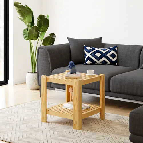 [en.casa] Couchtisch Malax – Stilvoller Beistelltisch aus Kiefernholz mit Ablage