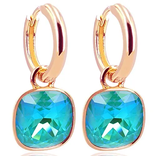 Rosegold Creolen Charm Anhänger Markenkristallen Ohrringe 925 Sterling Türkis NOBEL SCHMUCK