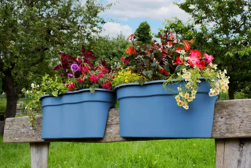 KHW Kunststoff-Geländertopf Flowerclip 2er-Set in blau von KHW