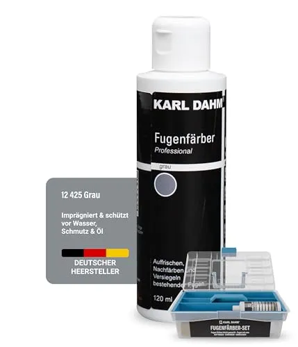 Karl Dahm® Fugenfärber-Set Grau 120 ml – Komplettset für strahlende Fugen - Fugenmörtel: Bringen Sie Ihre Fliesenfugen mit diesem wasser- und schmutzabweisenden Fugenfärber-Set wieder zum Glänzen! Ideal für Innen- und Außenanwendungen.